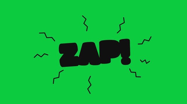 Comic book style zap text design bursting with dynamic energetic lines against vibrant green background