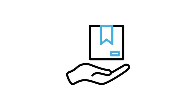 Animated product, package, cardboard box icon. Hand with parcel, gift, storage or container animation video loops for delivery and shipping. Motion graphics with alpha channel