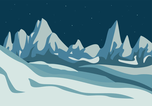 Winter landscape with snow-capped mountains