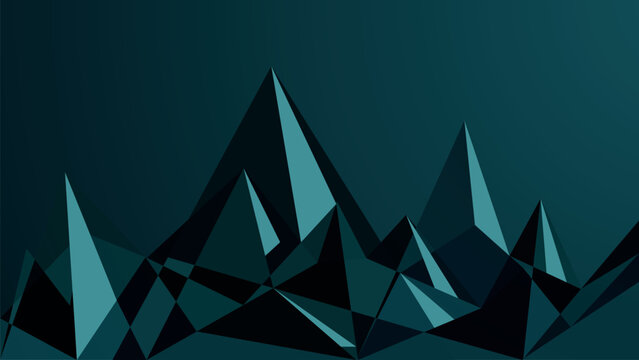 Abstract low poly mountains winter landscape with falling snow