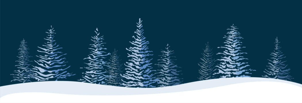 Winter forest landscape with snow and pine trees