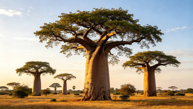 Baobab trees savanna Central African Republic giant baobabs