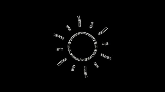 Glowing white geometric sun shape rotating smoothly against deep black background with glowing particle effect