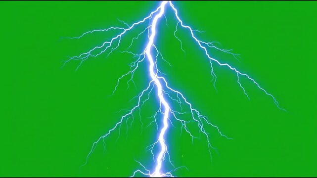 Electric blue lightning bolt variations flashing on green screen