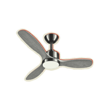 Vintage collage style vector illustration of a ceiling fan featuring a classic halftone dot pattern and retro design elements for modern graphic on transparent background PNG
