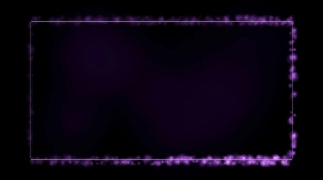 Glowing purple neon light rectangular border frame shining brightly against dark black background pattern overlay effect