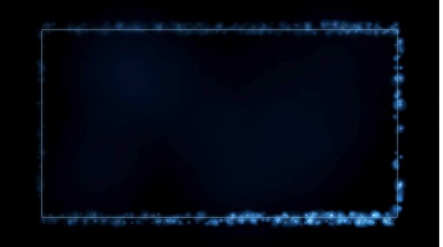 Glowing blue particle border frame shining brightly with magic sparks against a dark background for design overlay