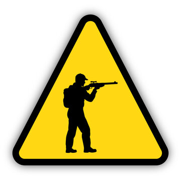 Hunting area hazard yellow triangle. Transparent background