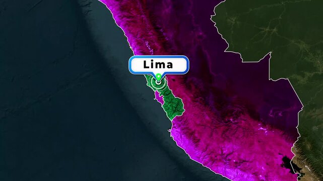 Peru Map Animation Highlighting Lima Capital Region with Location Pin
