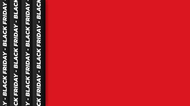 Black Friday Sale Background Animation with Moving Text Ribbons on Red Copy Space.