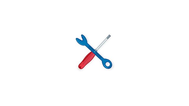Minimalist graphic animation of blue wrenches and red screwdrivers scattered over a white background. Simple 2D hardware elements. Ideal for repair tutorials and DIY video openers.