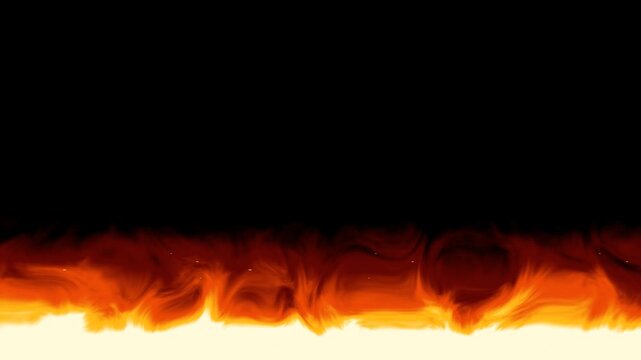 Realistic burning fire flames rising and blazing along lower border for dramatic video compositing backgrounds