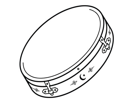 Web Minimalist Black Outline Daf Drum Icon, Islamic Ramadan Percussion Instrument Vector Illustration