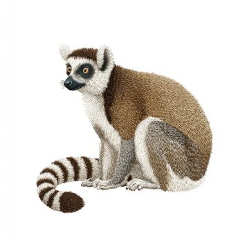 Stippled Illustration Of A Ring Tailed Lemur Isolated On White Background
