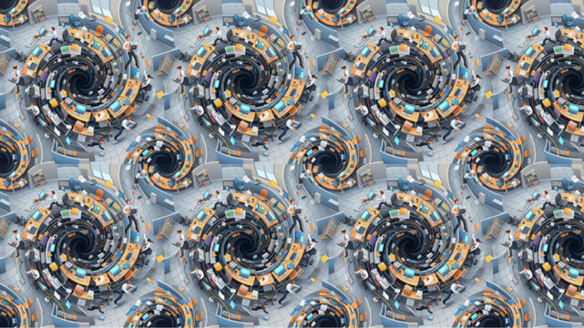 Seamless Pattern of Futuristic Mechanical Gears and Sci-Fi Technology Modules, High-Tech Industrial Design with Blue and Orange Accents, AI Generated Digital Background