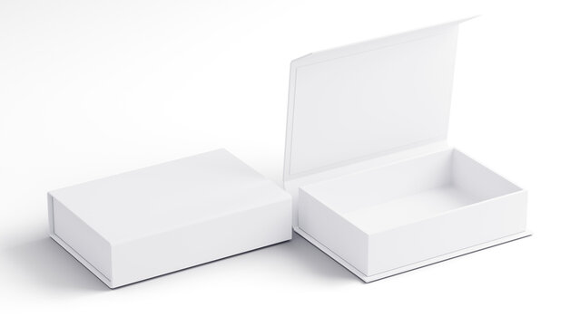 White Folding Gift Boxes Open and Closed isolated on white. Packaging Mockup - 3d illustration