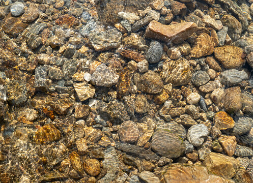 Rocks with sun-dappled ripples in a natural stream