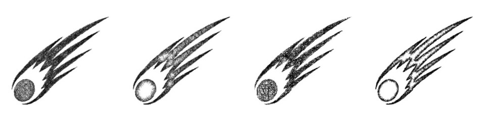 Black and white sketch comet icon design set © David Zydd