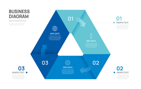 Triangular business infographic chart template 3 parts options, presentation with icon vector illustration.