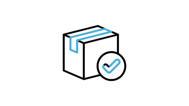 Verified product or package box icon animation. Cardboard, parcel, gift, storage or container with checkmark symbol animated video loops for delivery and shipping. Motion graphics with alpha channel