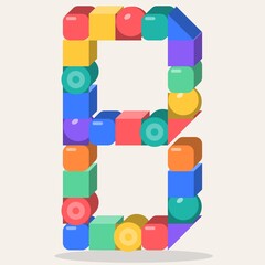 Colorful 3D toy building blocks forming letter B, cubes, spheres and cylinders alphabet for kids education © Newton