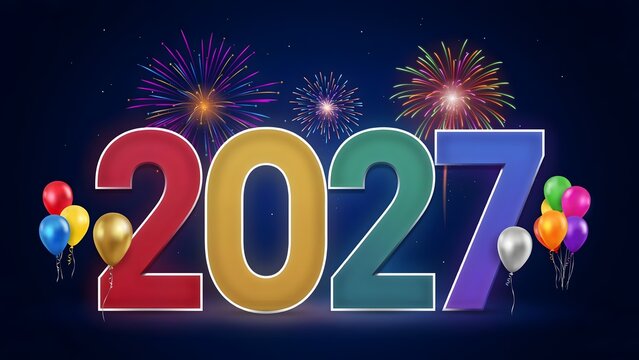 Colorful 2027 new year celebration greeting card design with festive
