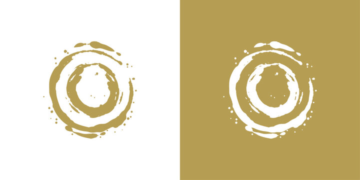 Brush stroke circle logo. Abstract hand painted circular symbol with rough ink texture and organic brush details.