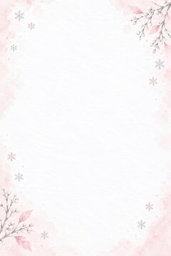 Watercolor blush pink winter snowflake vertical frame background
