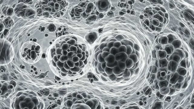 Fasting-associated cellular recycling and waste clearance. Healthy transparent cells remain structurally stable while small waste particles and damaged cellular components gradually become isolated