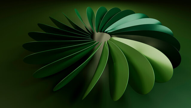 Abstract green oval shapes arranged in elegant spiral ring pattern