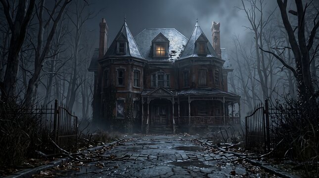 Title: Abandoned Gothic Mansion Surrounded by a Dark Forest