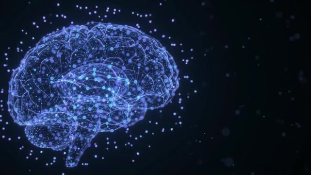 digital human brain with glowing neural network on dark background
