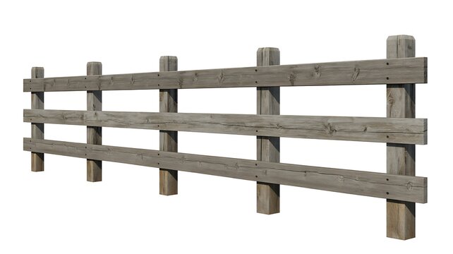 Rustic wooden fence section isolated on a white background