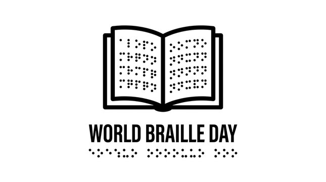 Open book graphic with braille characters on pages symbolizing literacy and awareness for world day vision impaired