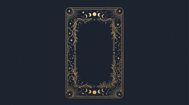 Celestial Gold Stars Tarot Card Border, Mystical Witchy Astrology Frame Decoration