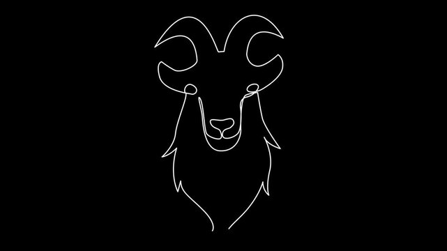 Continuous Line Art Drawing of a Goat Head with Horns