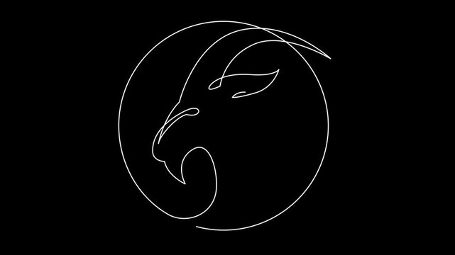 Animated White Continuous Line Art Drawings of Goats: Head Profiles and Full Body Illustrations