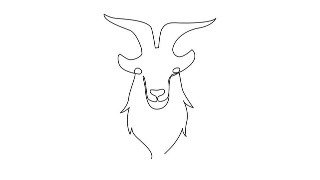 Self-Drawing Animation of Minimalist Goat Head Designs in Continuous Line Art Style