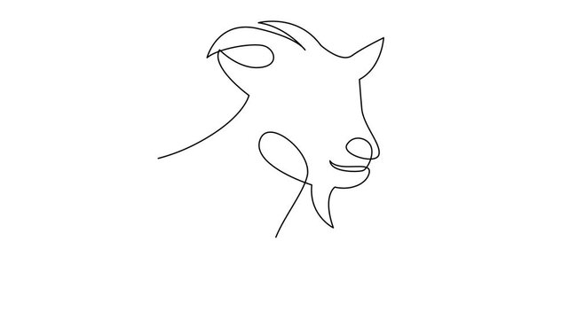 Animated Self-Drawing of a Goat in One Continuous Line on White Background