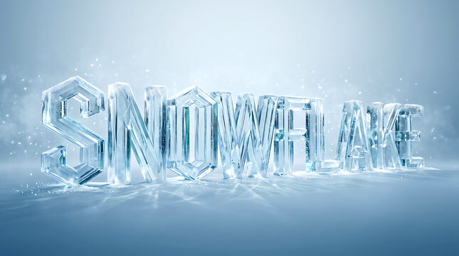 Snowflake letters spelling snowflake, frozen typography design with ice texture featuring winter