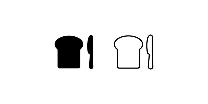 Black and outline bread slice with knife icon for breakfast food.