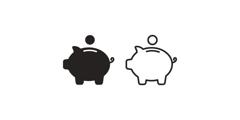 Black piggy bank money saving concepts icons set on transparent background. © Shahmeer