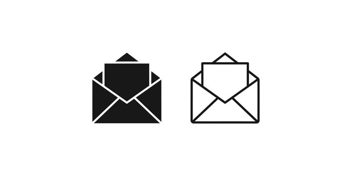 Open envelope with incoming mail letter vector icon set on grid pattern.