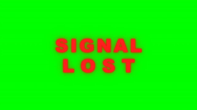 Repeated bold red text saying Signal Lost displayed across a vibrant solid green background. High contrast technical error simulation. Perfect for video production and glitch effect overlays.