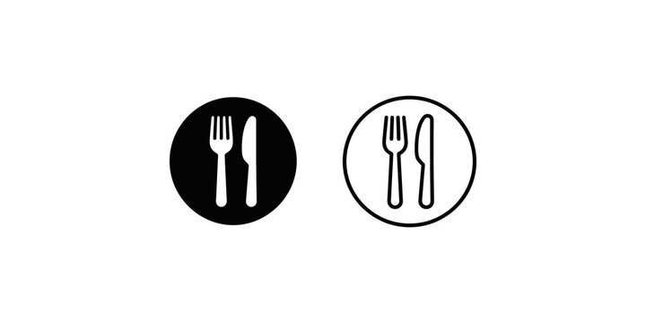 Dinner plate with fork and knife cutlery icons for restaurant signage.