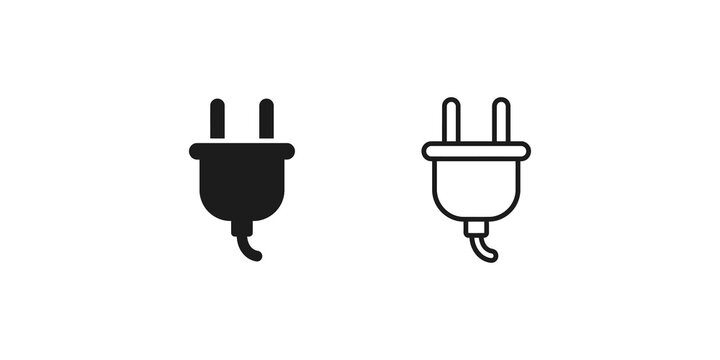 Electric power plug connection vector icon pair on transparent background.