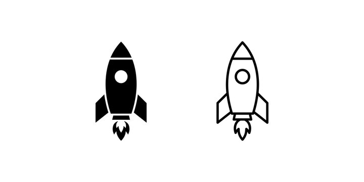 Rocket ship silhouettes isolated on transparent background for space graphics.