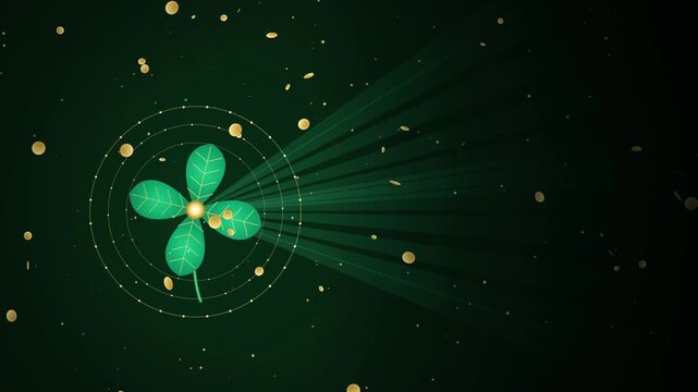 St. Patrick's Day motion graphics with golden Celtic knotwork and shamrock clover loop.
