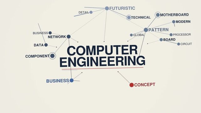 Computer engineering animated graph network word cloud, text design animation, seamless loop