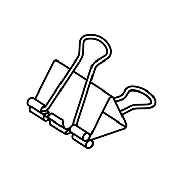 Simple black and white line art vector icon of a metal binder clip. Ideal for school, office supplies, document organization, and stationery themes.